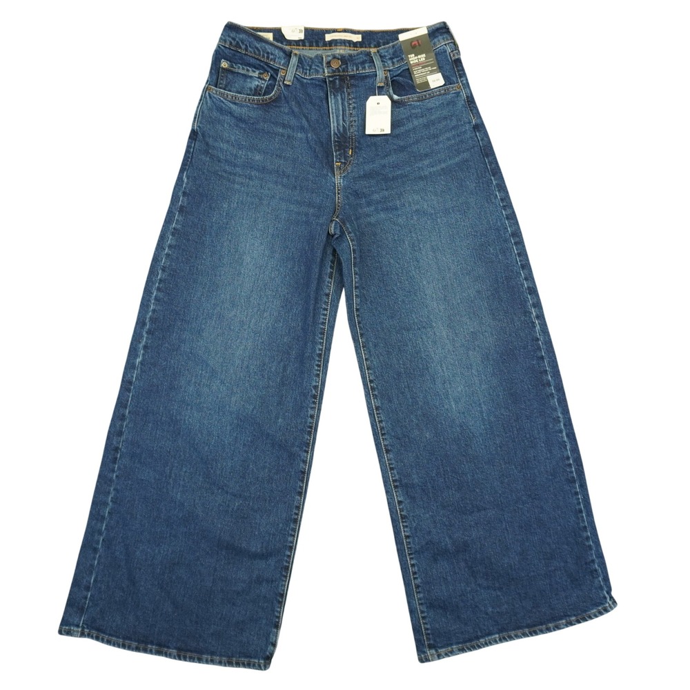 New Levi's 728 High Rise Wide Leg Jeans Women 32 Blue Stretch Denim Premium